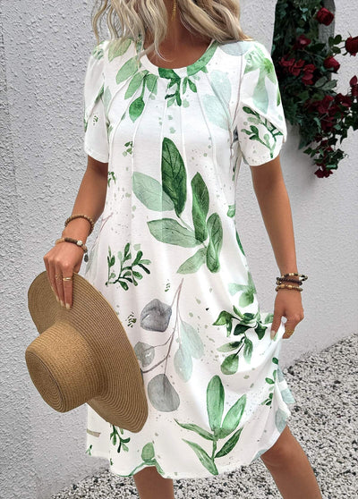 Robe trapèze à imprimé feuilles blanches