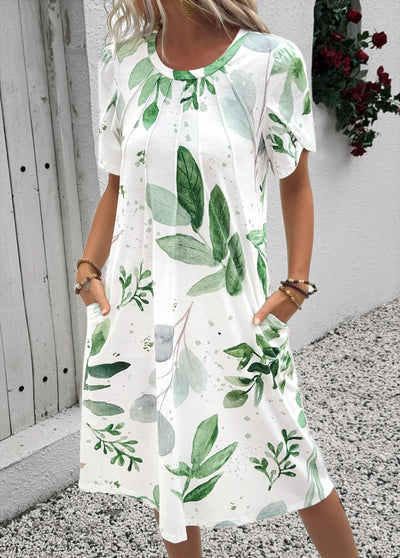 Robe trapèze à imprimé feuilles blanches
