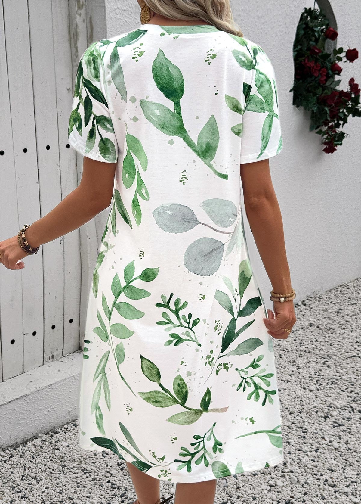 Robe trapèze à imprimé feuilles blanches