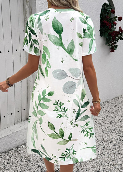 Robe trapèze à imprimé feuilles blanches