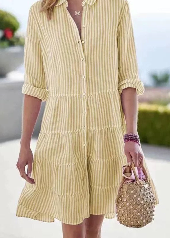 Sophie Paris® | Robe chemise mi-longue décontractée à rayures et manches longues