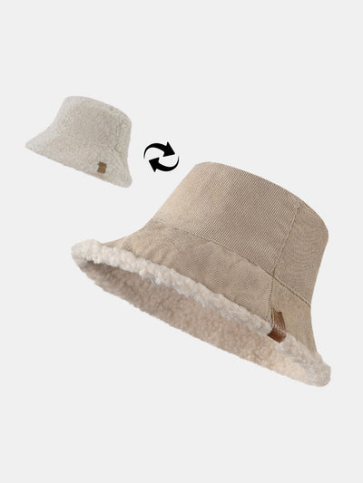 Thick And Warm Corduroy And Cashmere Splicing Multifunctional Soft Plush Bucket Cap Can Be Worn In Both Directions
