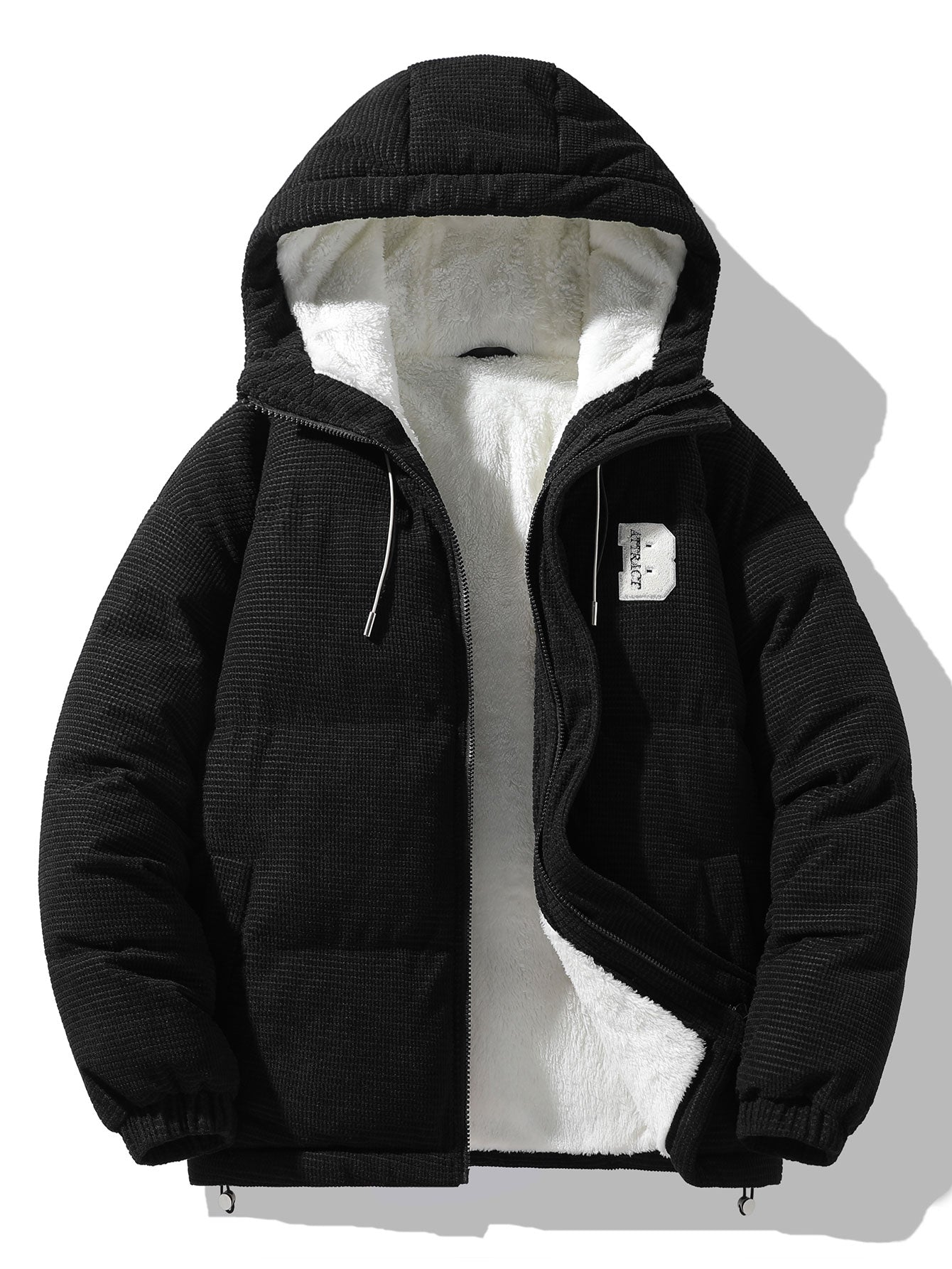 Teddy Lined Corduroy Hooded Puffer Coat