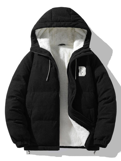 Teddy Lined Corduroy Hooded Puffer Coat