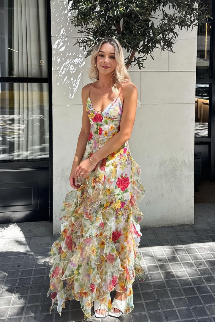 Saskia | Robe longue à volants