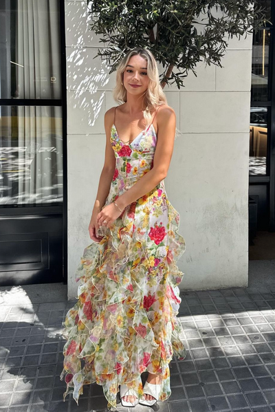 Saskia | Robe longue à volants