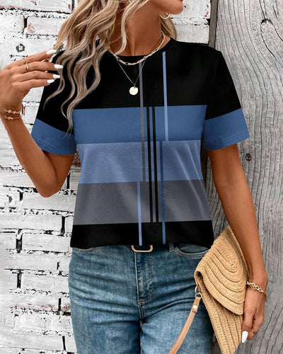 T-Shirt Col Rond Imprimé Géométrique Manches Courtes