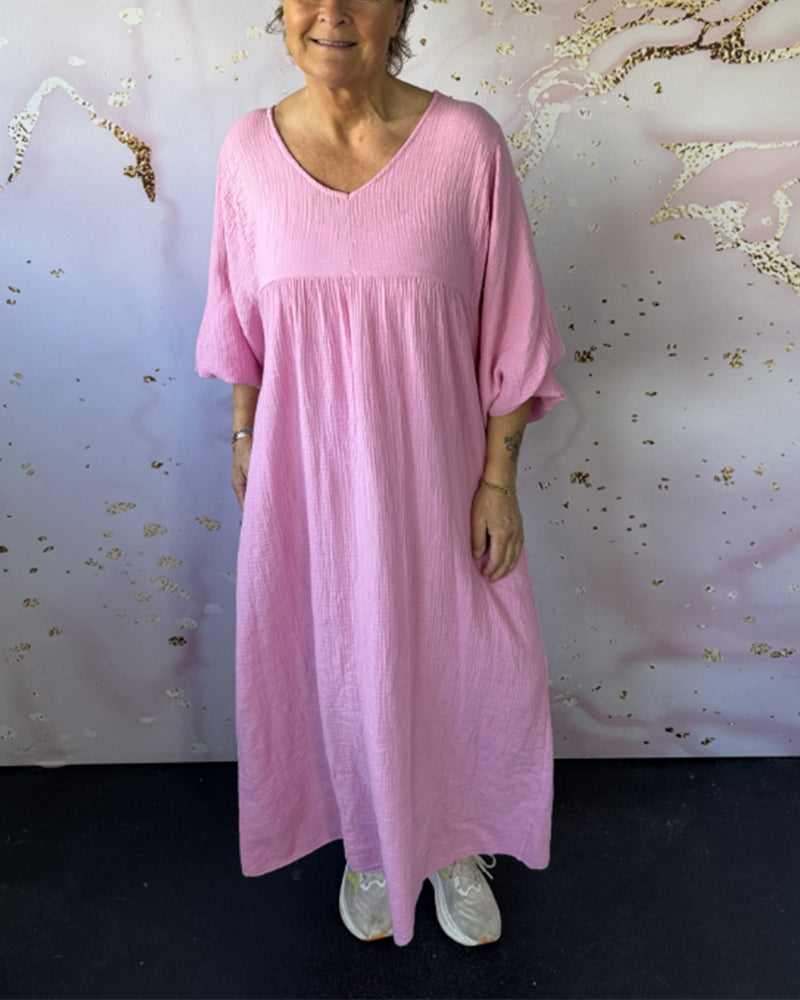 Robe Style Forêt Col En V Plissée Unie