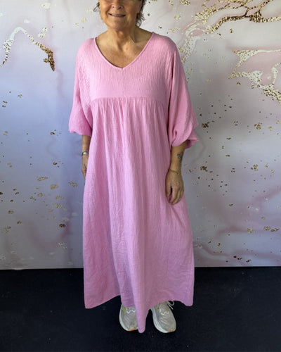 Robe Style Forêt Col En V Plissée Unie