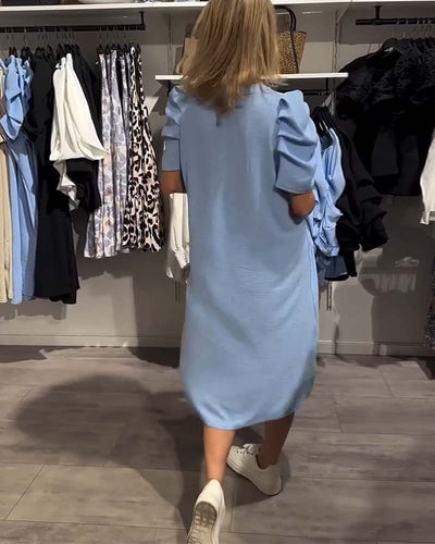 Robe Manches Bouffantes Col En V Tempéré