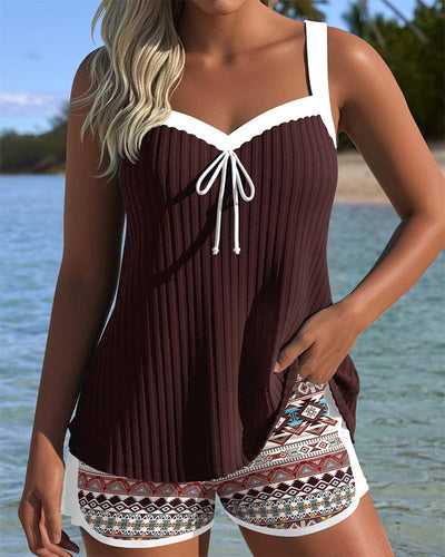 Tankini à Rayures Short de Plage Imprimé Boxer
