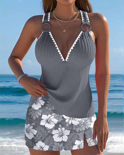 Tankini Débardeur Rayé Jupe Imprimée