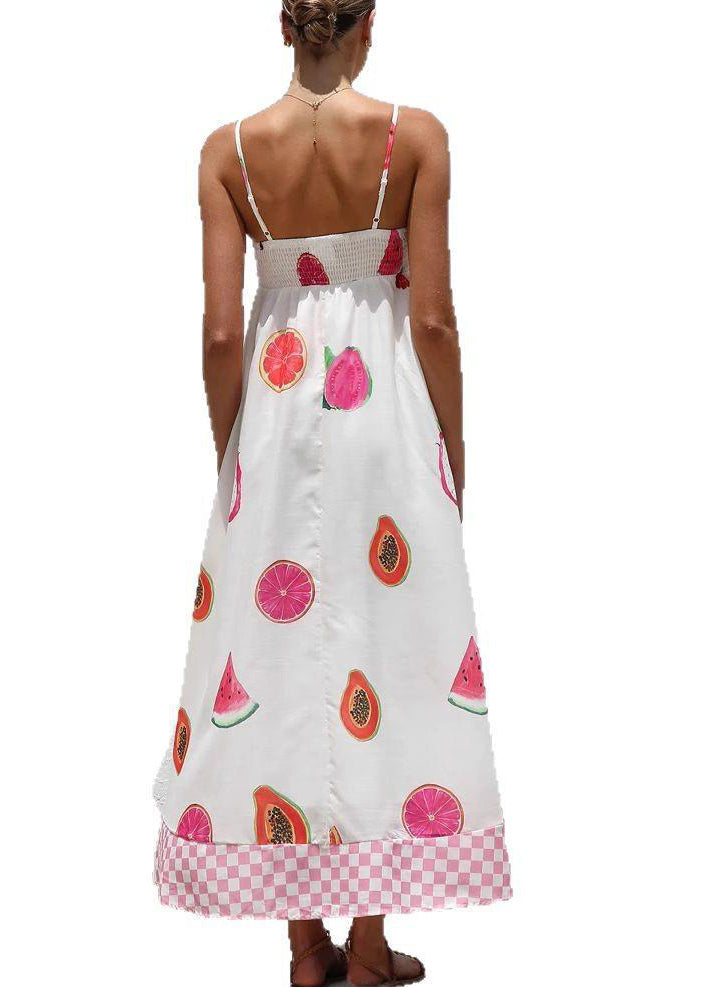 Robe Maxi Bohème Blanche à Bretelles Spaghetti avec Patchwork