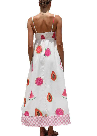 Robe Maxi Bohème Blanche à Bretelles Spaghetti avec Patchwork