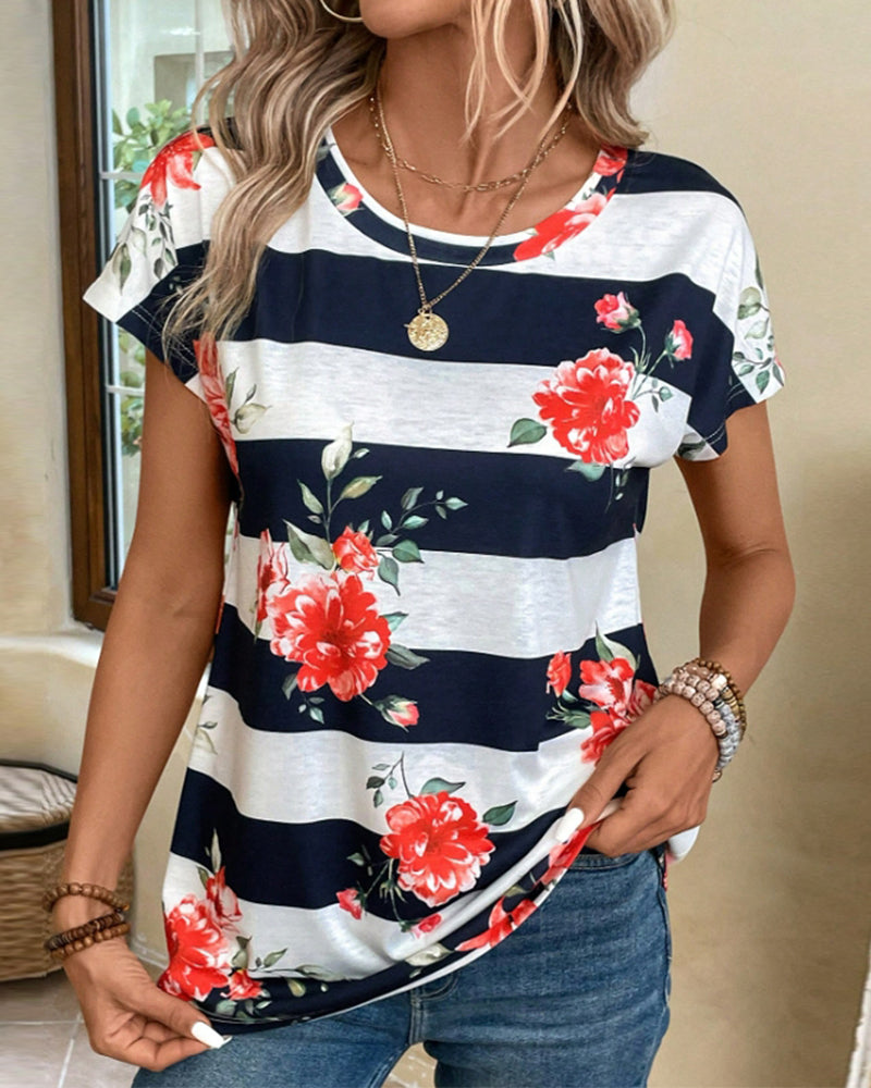 T-Shirt À Col Rond Et Imprimé Rayé