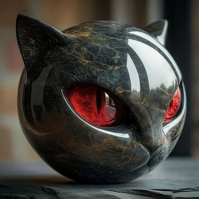 Sculpture mystique de tête de chat noir