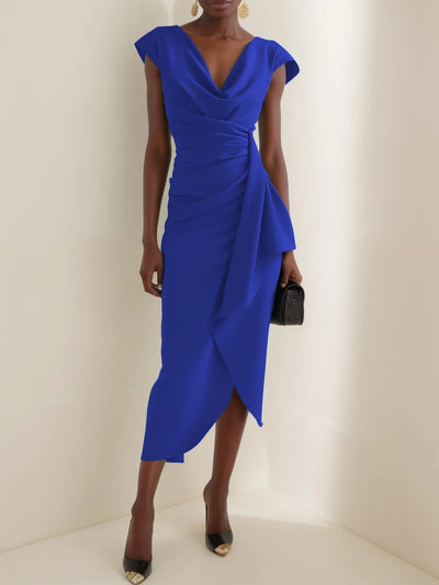 Robe mi-longue à col bénitier et manches courtes