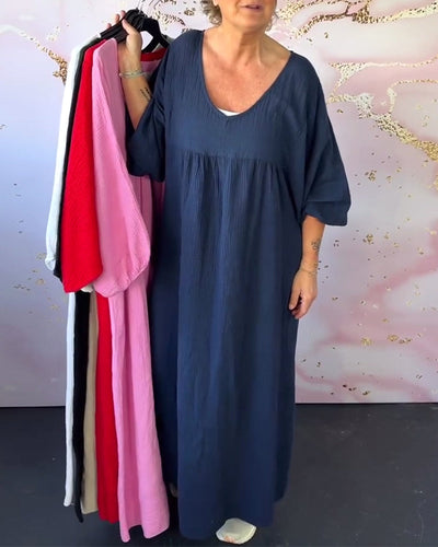 Robe Style Forêt Col En V Plissée Unie