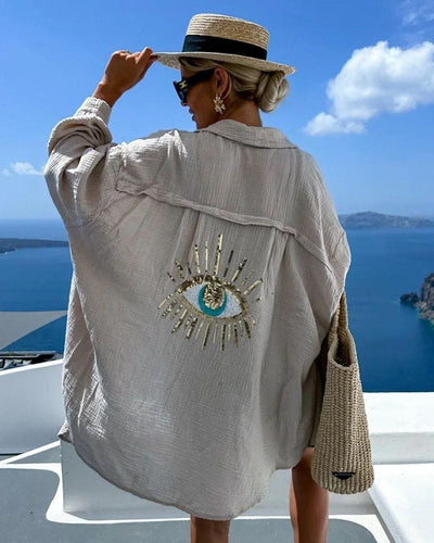 SORAYA - Chemise Décontractée à Sequins et Perles