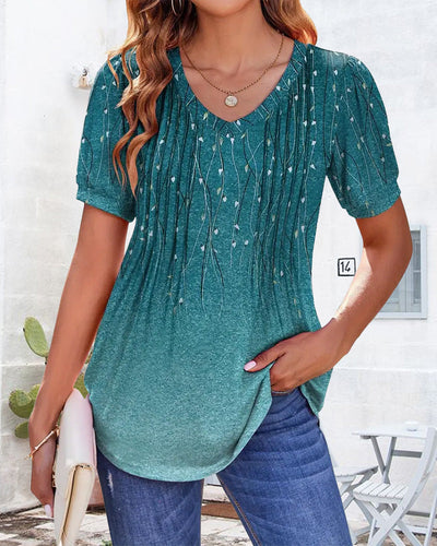 T-Shirt Col En V Décontracté Imprimé À Manches Courtes