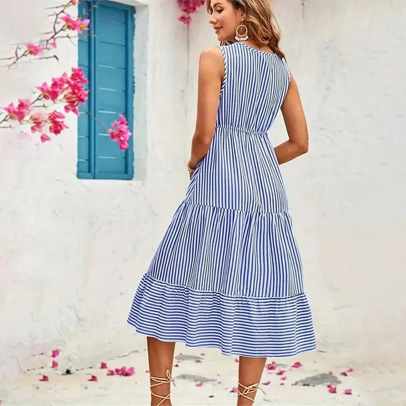 Sophie Paris® | Robe mi-longue à rayures