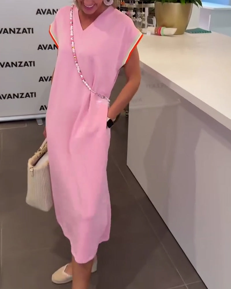 Robe Manches Feuille De Lotus Encolure V Fente Décontractée