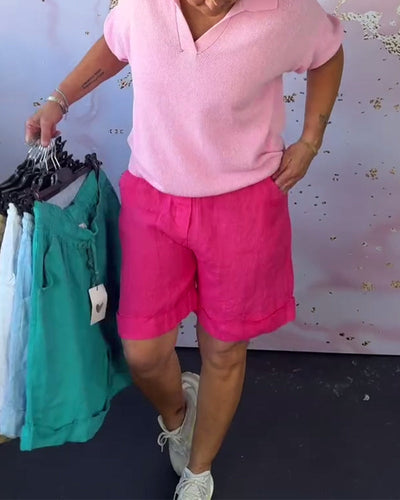 Short Uni Coton Et Lin Décontracté