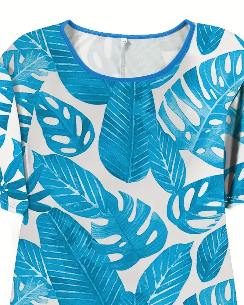 Tankini Col Rond Manches Courtes Imprimé