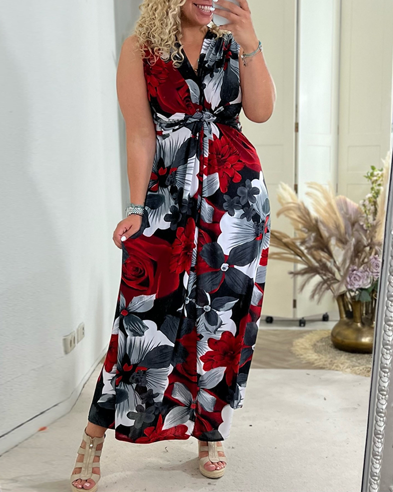 Svea | Robe sans manches et dos avec fronces et imprimé floral