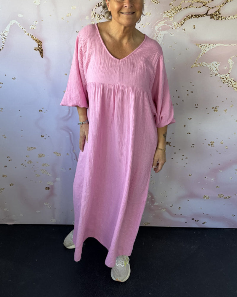 Robe Style Forêt Col En V Plissée Unie