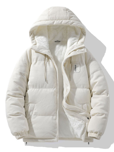 Teddy Lined Corduroy Hooded Puffer Coat