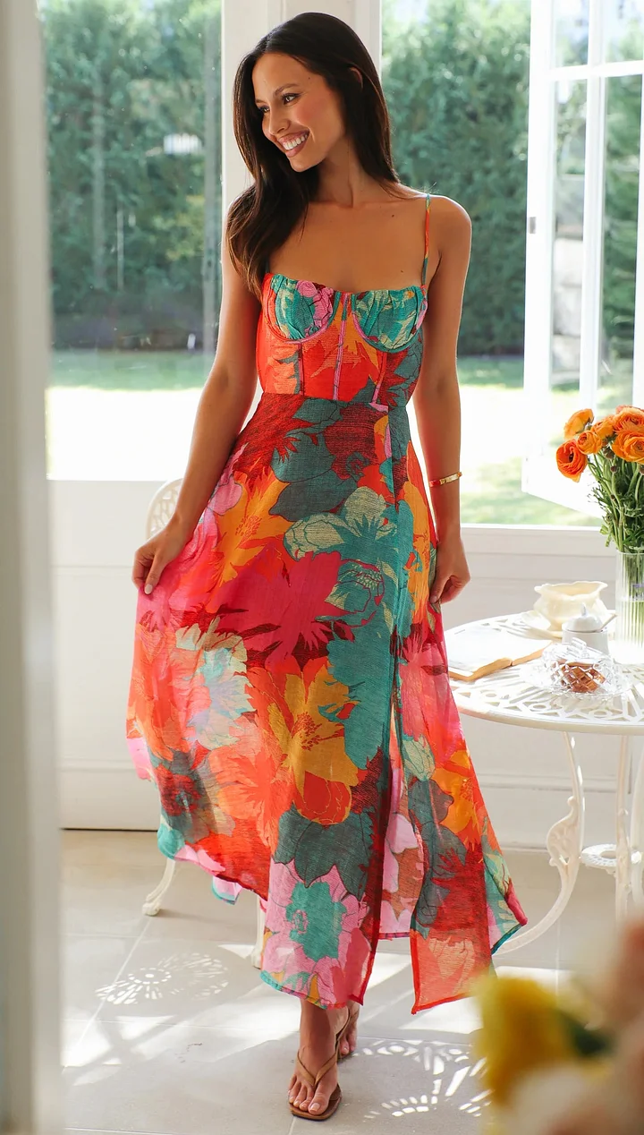 Selena | Robe Longue à Motif Floral