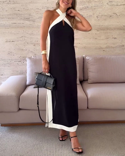 Robe Tempérament Halterneck Couleur Contrastée