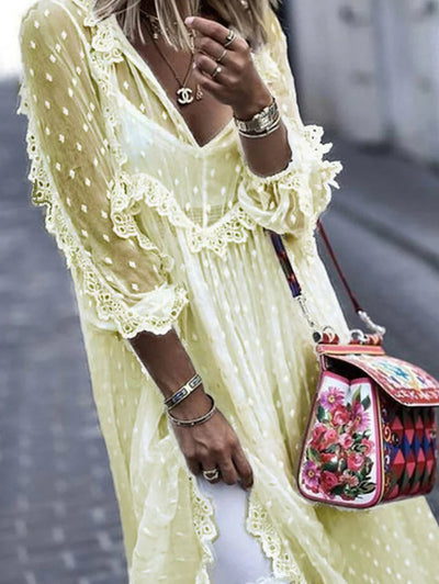 Sophie Paris® | Robe longue en jacquard à pois transparents manches longues