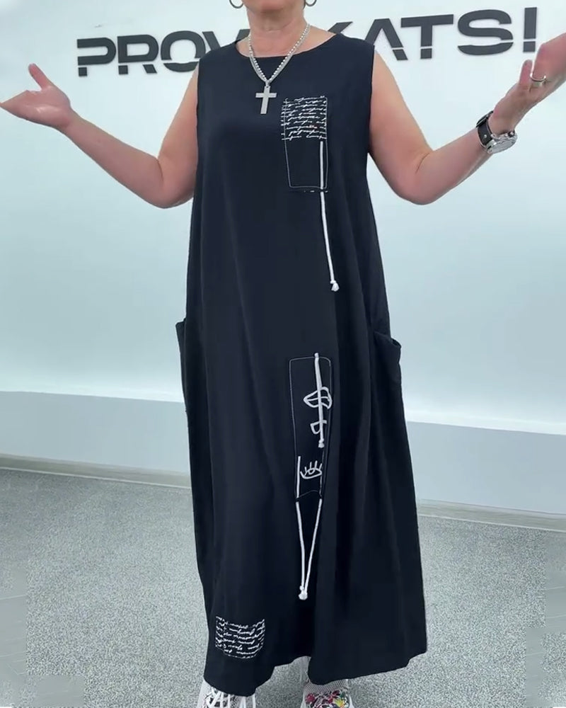 Robe Sans Manches Imprimé Lettre Oversize