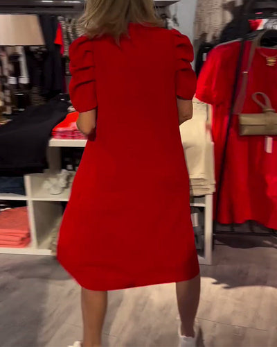 Robe Manches Bouffantes Col En V Tempéré