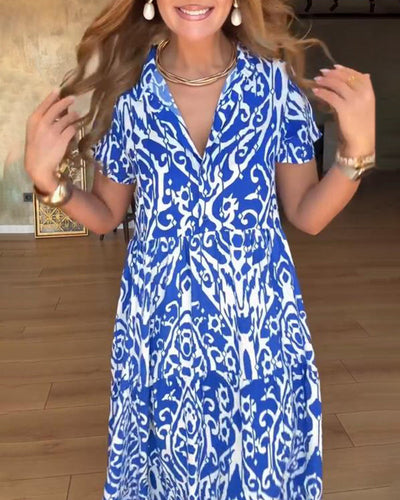 Robe Manches Courtes Imprimée Mode