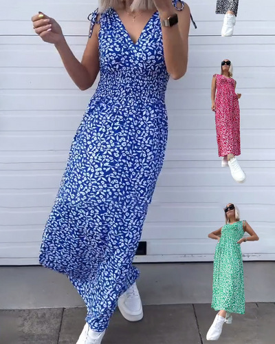 Robe Sans Manches Taille Fleurie Longue