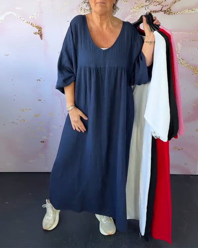 Robe Style Forêt Col En V Plissée Unie