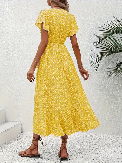 Robe mi-longue élégante à motifs floraux