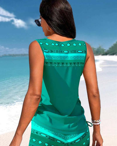 Tankinis à imprimé géométrique et col en V