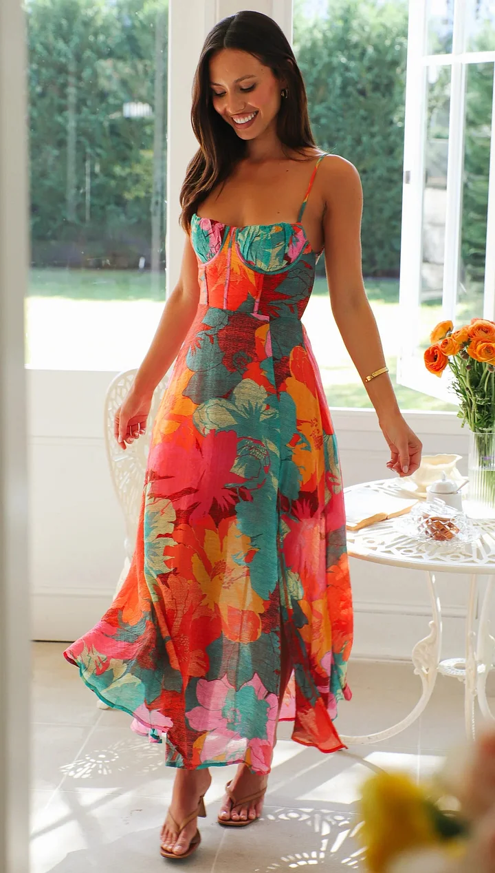 Selena | Robe Longue à Motif Floral