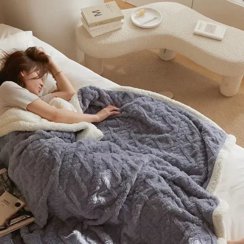 WarmWool - Couverture hiver laine d’agneau épaisse