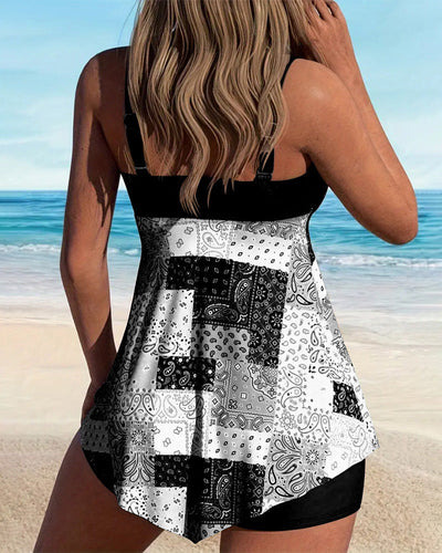 Tankini Deux Pièces Imprimé Boxer