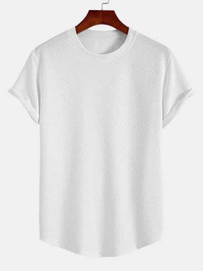 Short Sleeve Stripe Jacquard Arc Hem T-Shirt