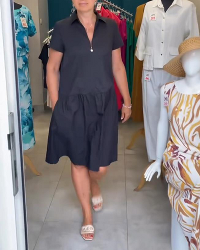 Robe Revers Demi-Zip Uni A-Ligne