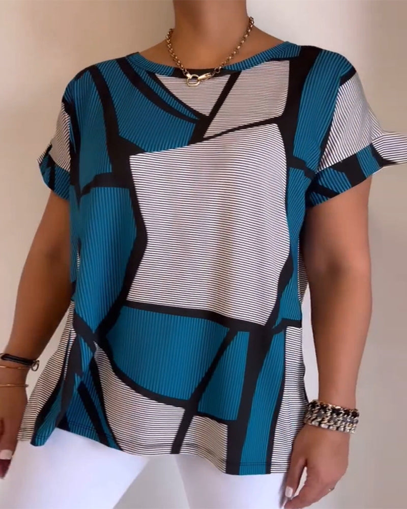 T-shirt Col Rond Motif Géométrique Ample