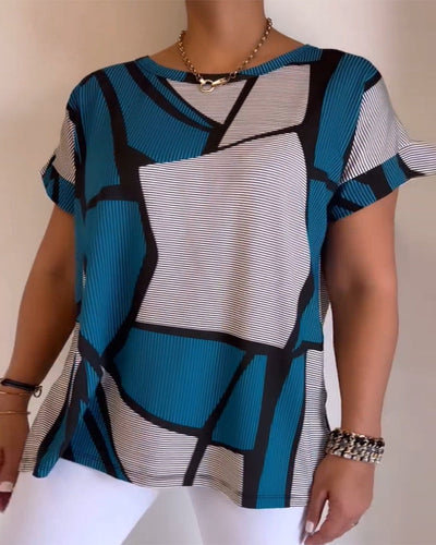 T-shirt Col Rond Motif Géométrique Ample