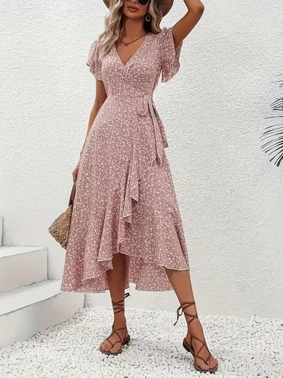 Robe mi-longue élégante à motifs floraux