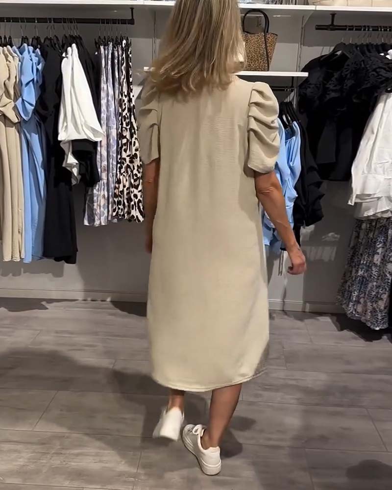 Robe Manches Bouffantes Col En V Tempéré